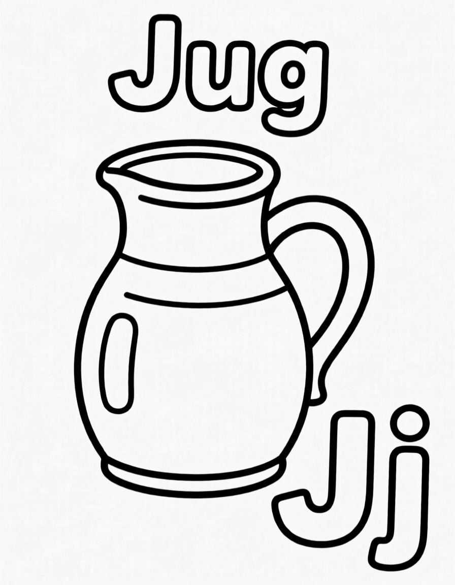 A jug in the center, the word "Jug" on the top, and big letter "Jj" at the bottom right corner.
