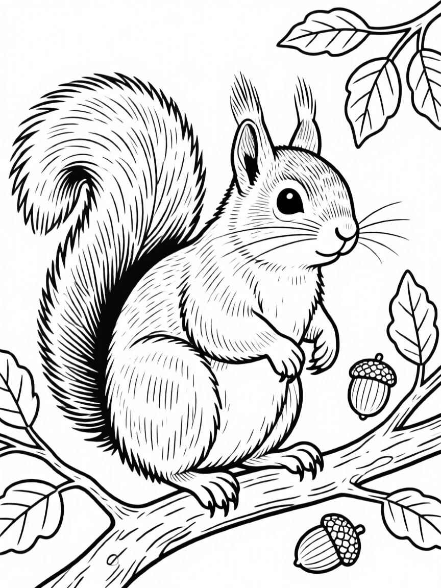 Adult coloring page of a squirrel