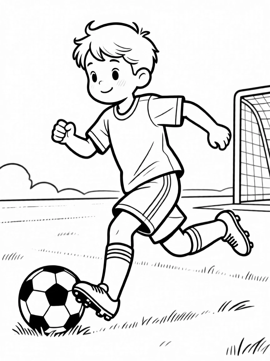 (sports) A child playing soccer