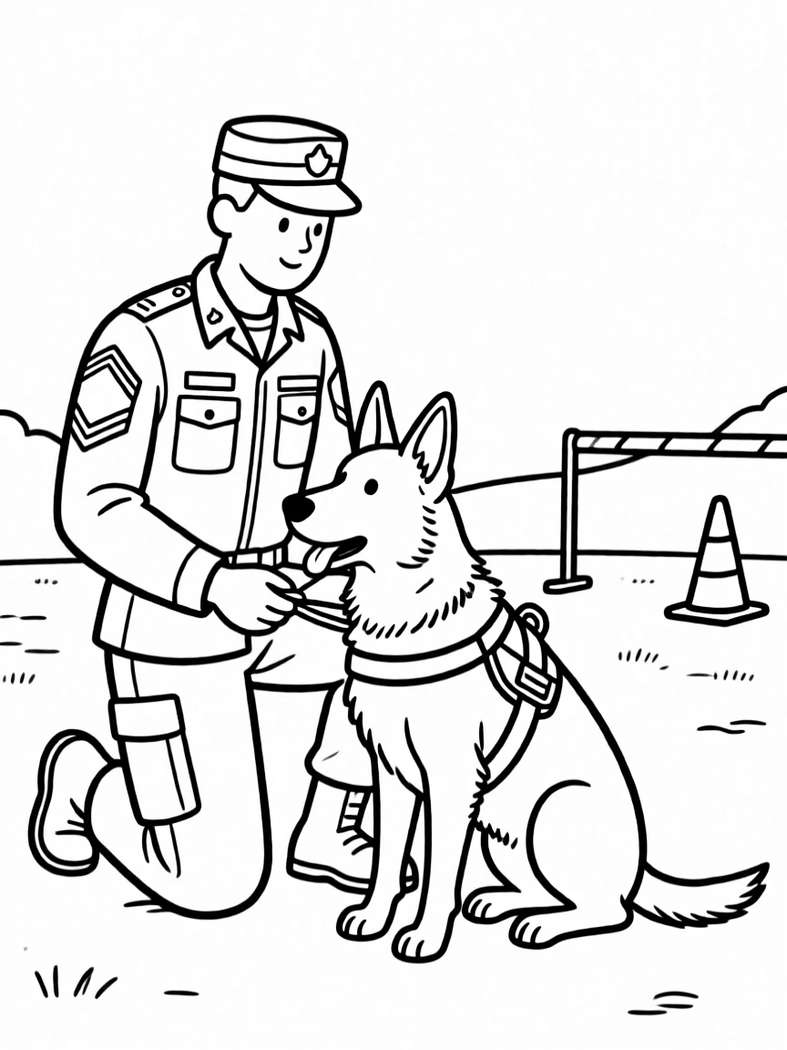A military dog handler training a service dog