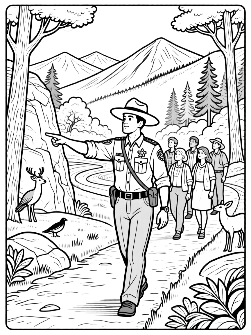 A park ranger leading a tour through a national park