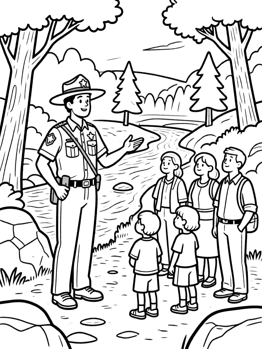 A park ranger leading a tour through a national park