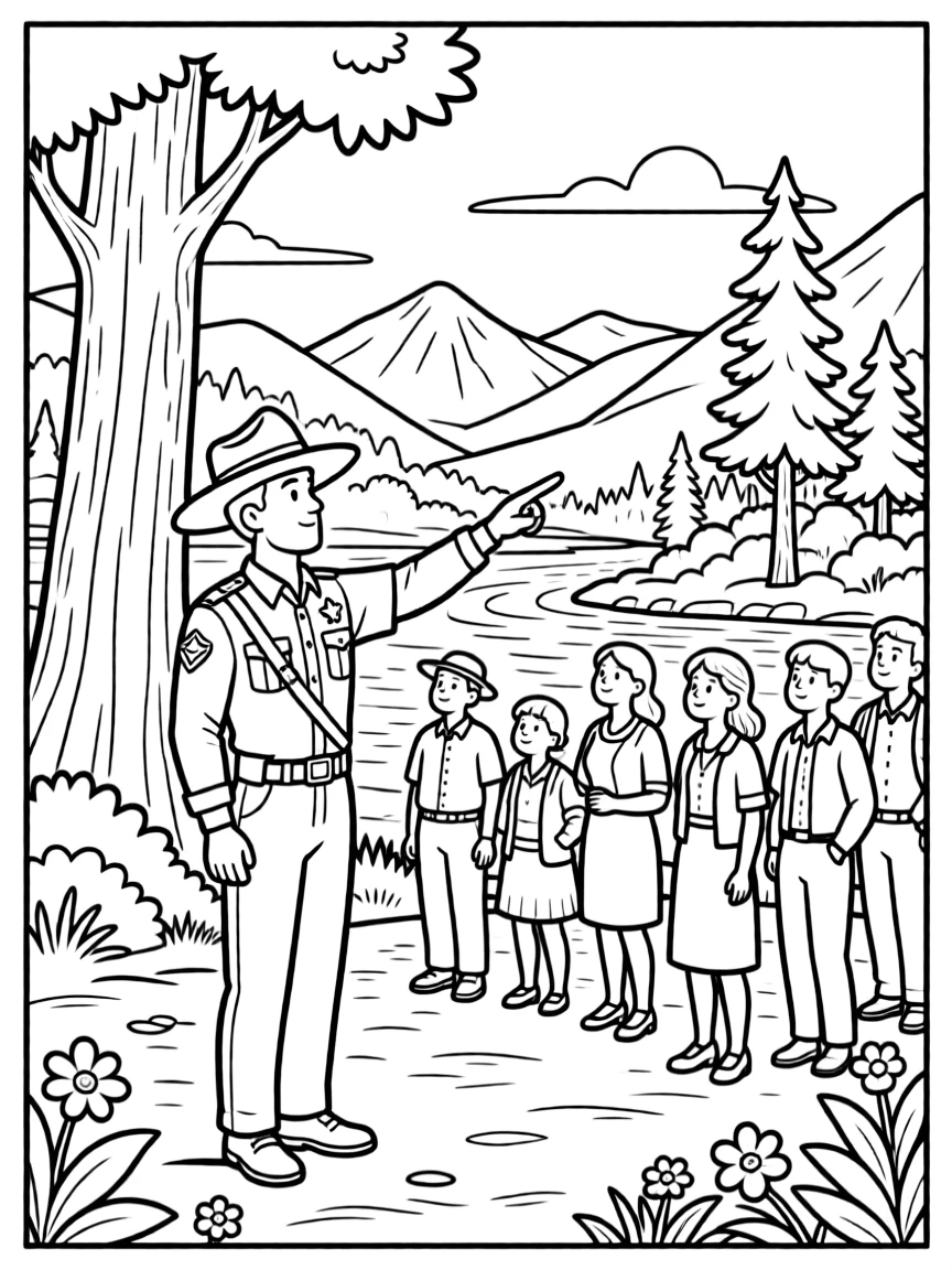A park ranger leading a tour through a national park