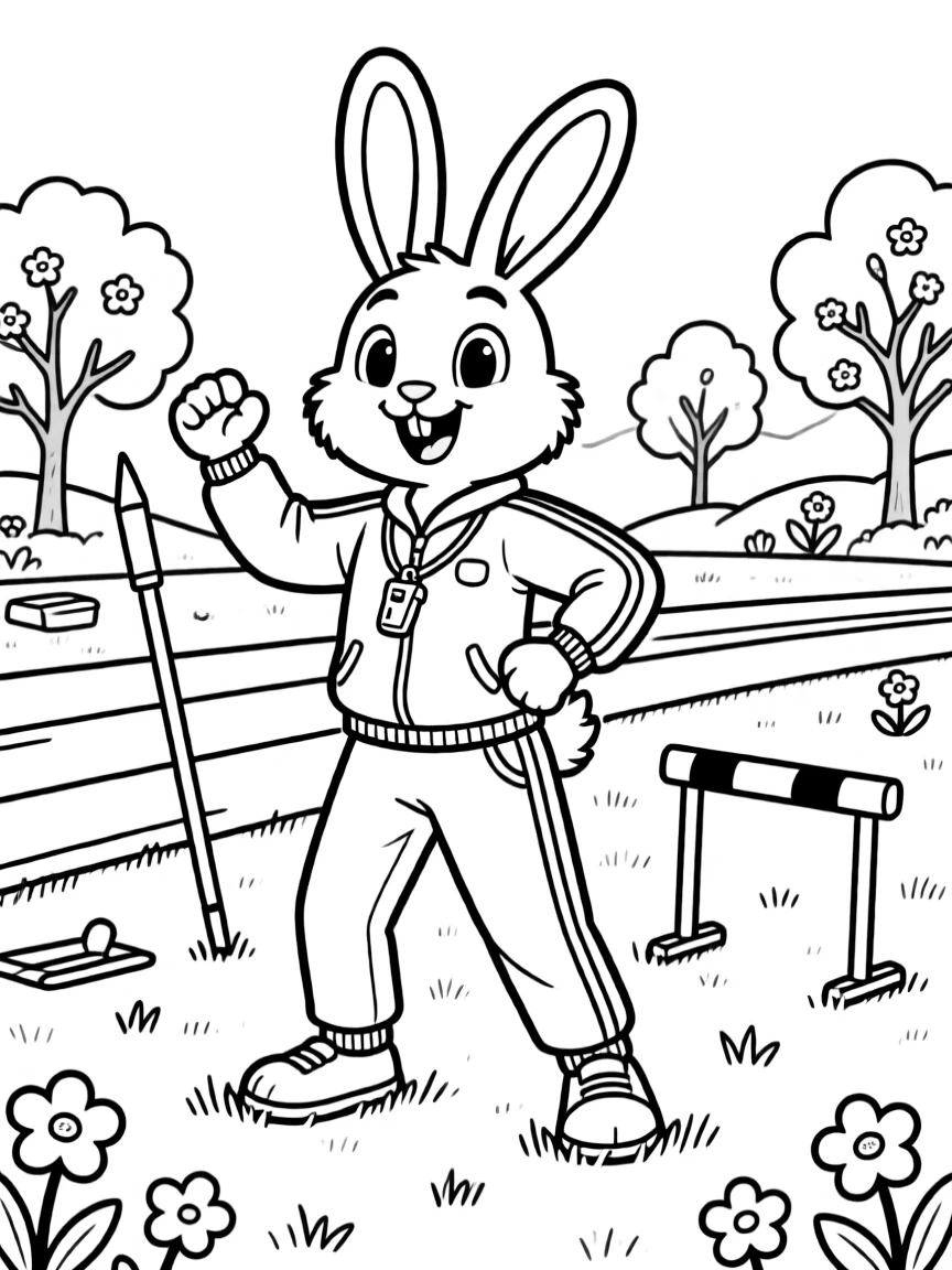 A bunny coach training for the spring Olympics
