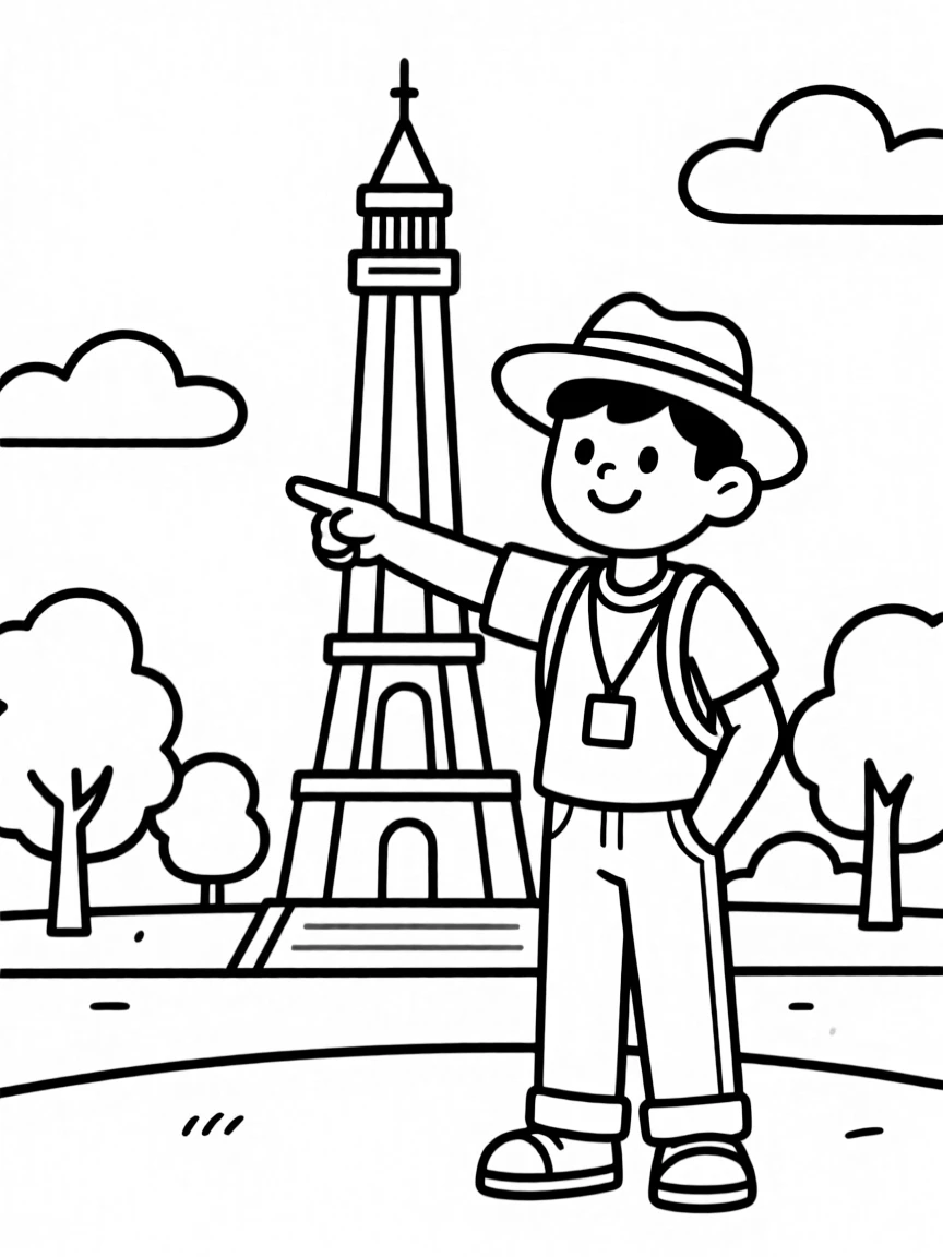 A tour guide pointing to a landmark.