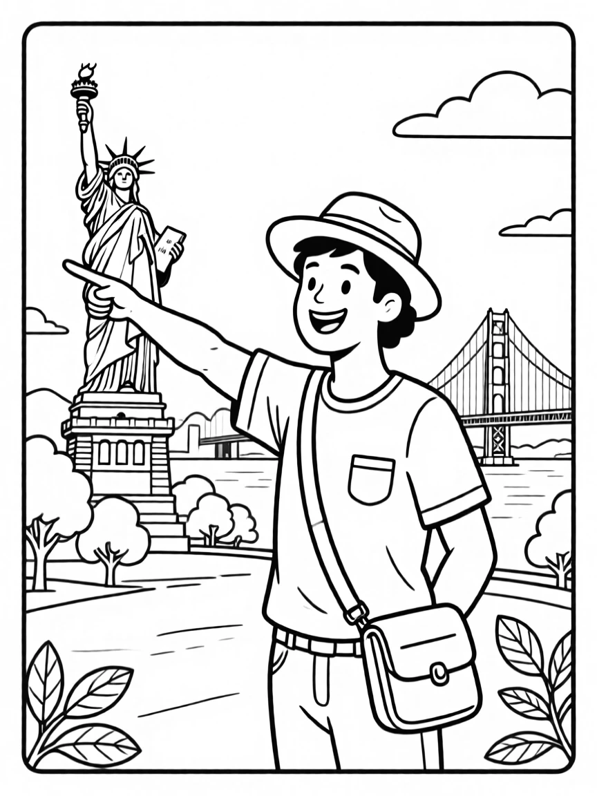 A tour guide pointing to a landmark.