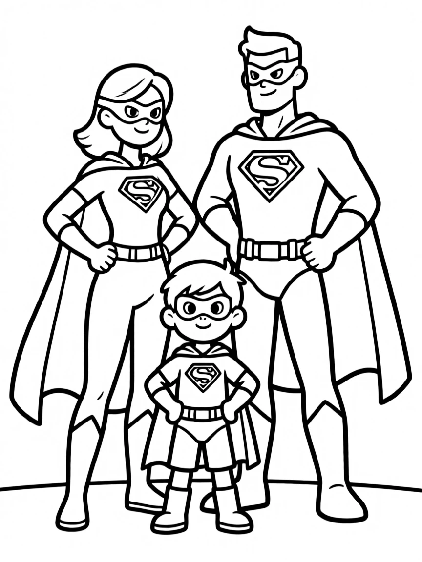 A family of heroes with matching costumes