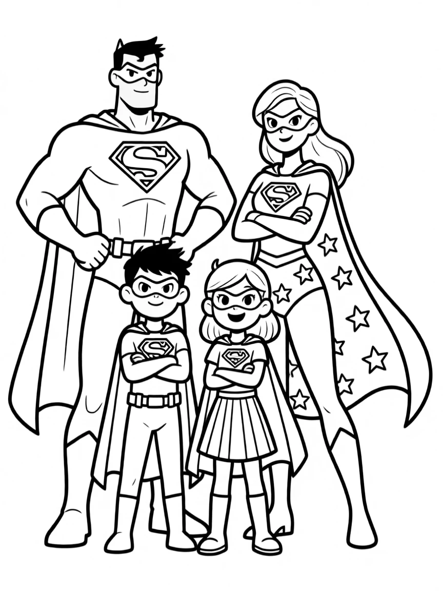 A family of heroes with matching costumes