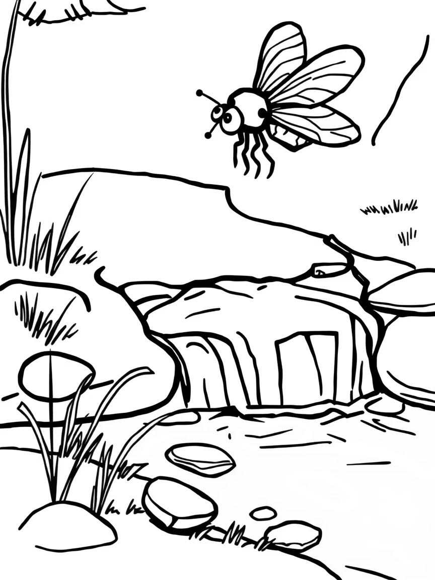 A black fly near a stream