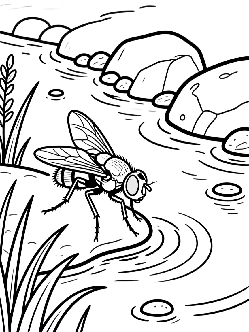 A black fly near a stream