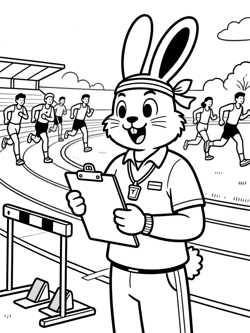 A bunny coach training for the spring Olympics