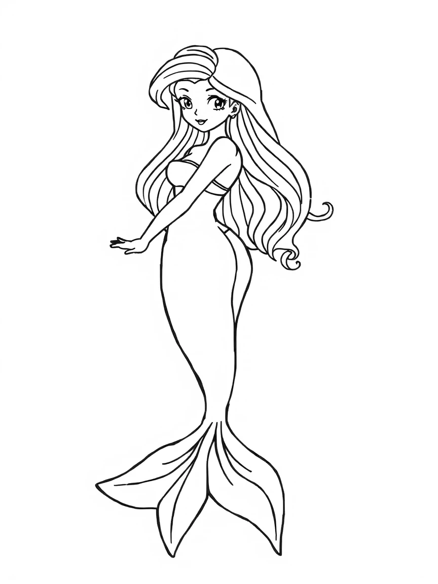 A mermaid whose tail transitions through all colors of the rainbow