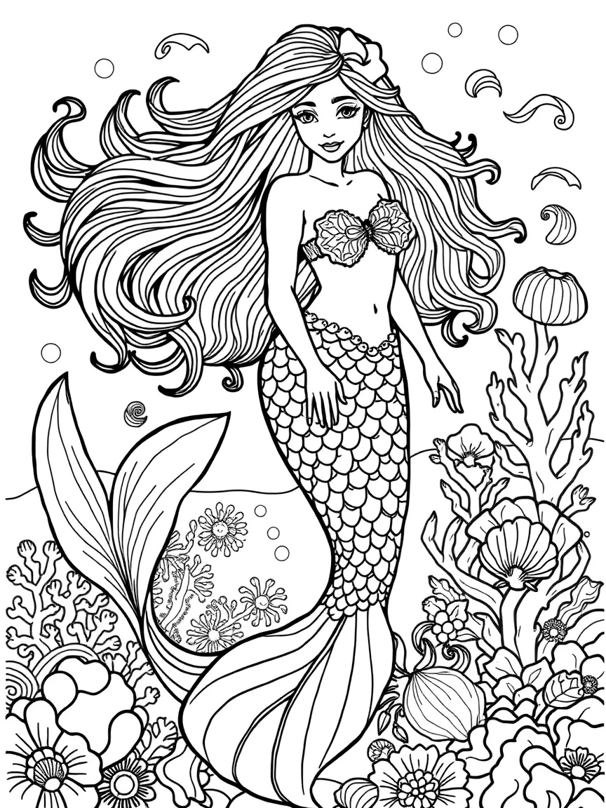 A mermaid whose tail transitions through all colors of the rainbow