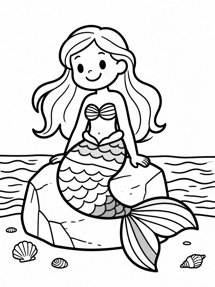 A mermaid whose tail transitions through all colors of the rainbow