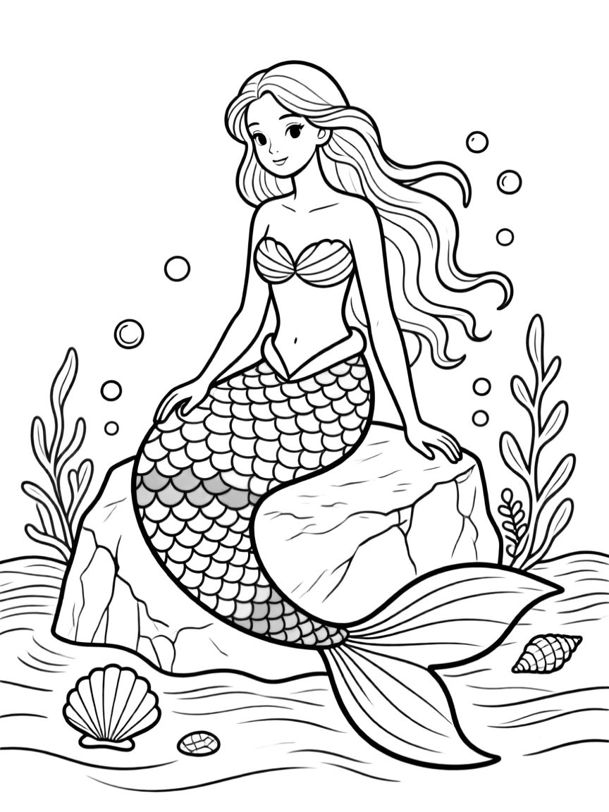 A mermaid whose tail transitions through all colors of the rainbow