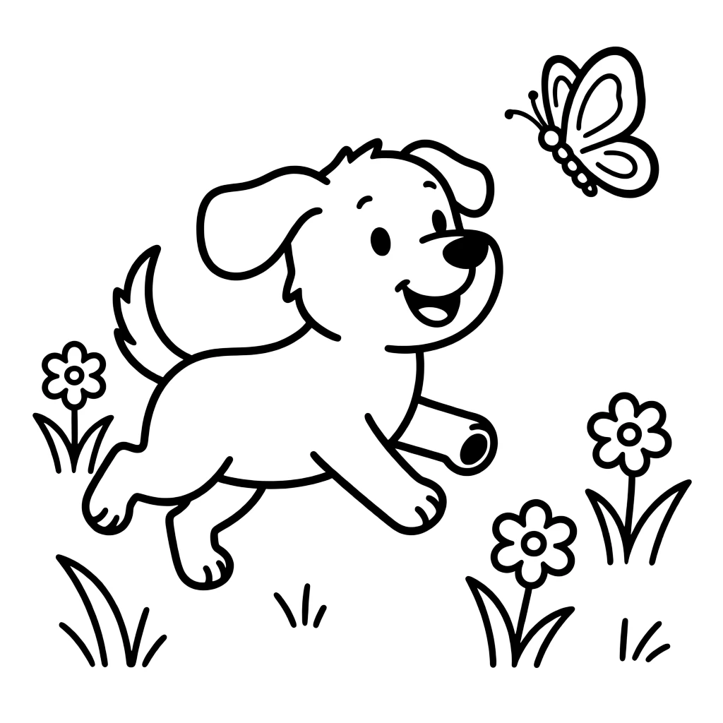 A cute dog chasing a butterfly