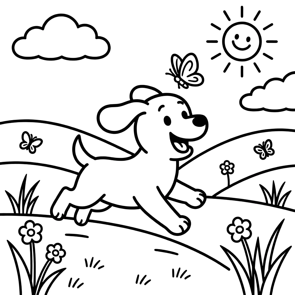 A cute dog chasing a butterfly