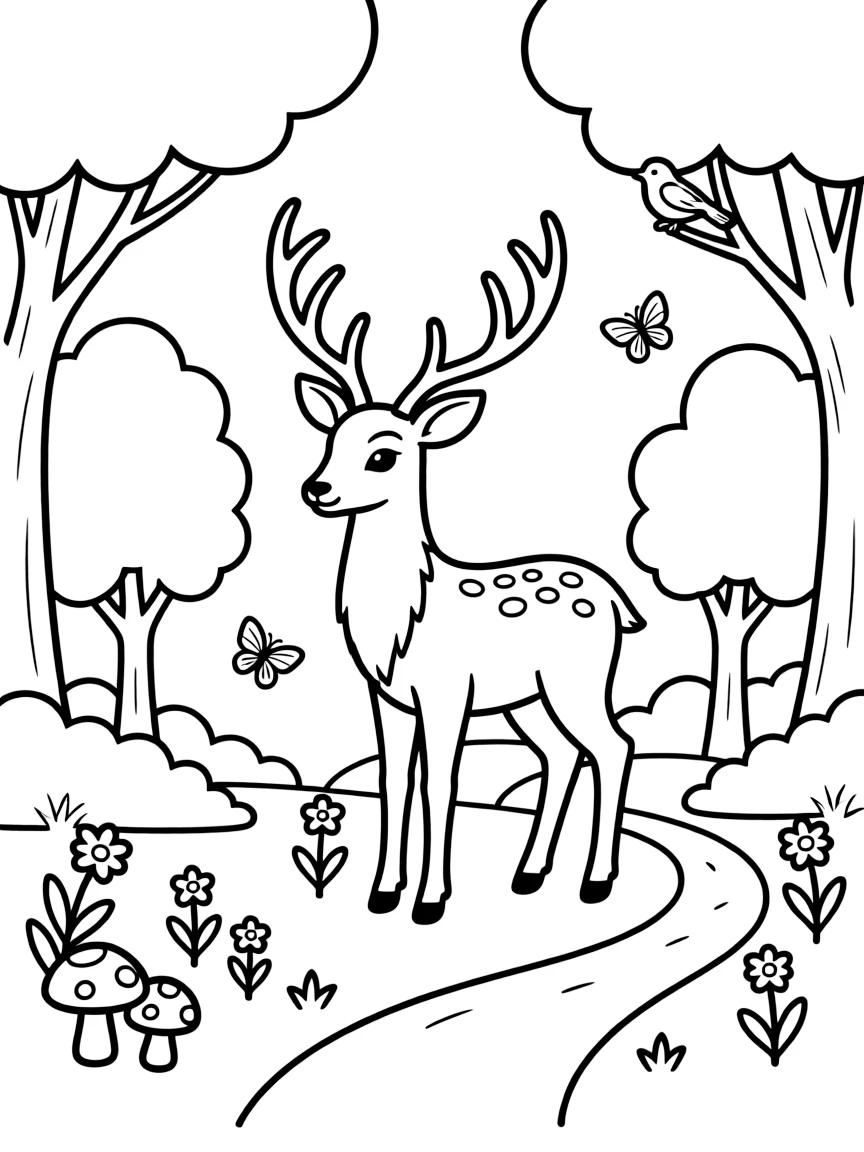 A deer with antlers in a forest.