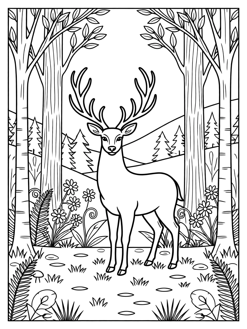 A deer with antlers in a forest.