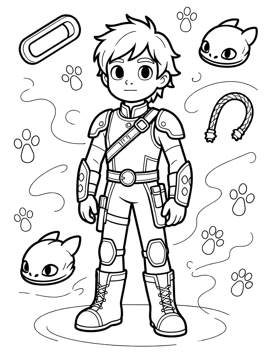(characters in "How to Train Your Dragon") Hiccup's dragon riding suit.