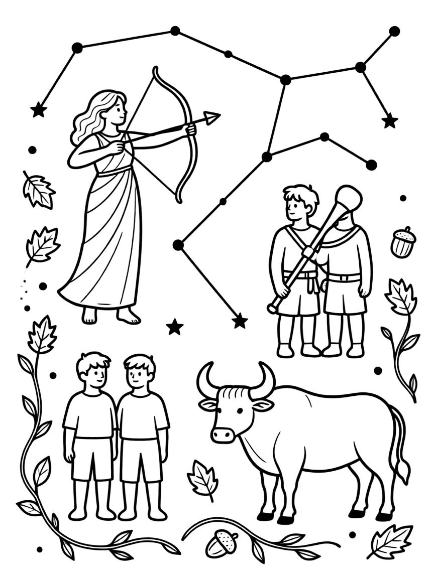 Autumn constellations with mythological figures