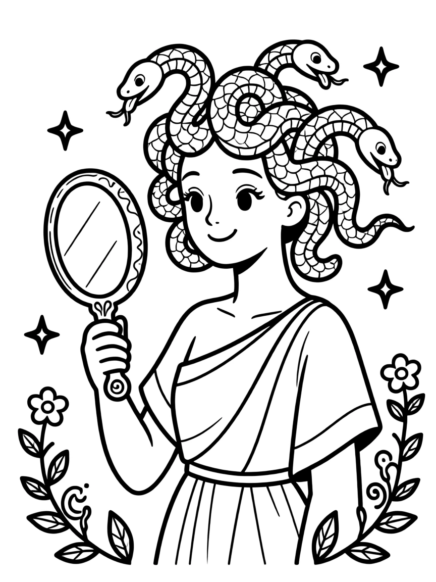 (Greek mythology) Medusa looking into a mirror