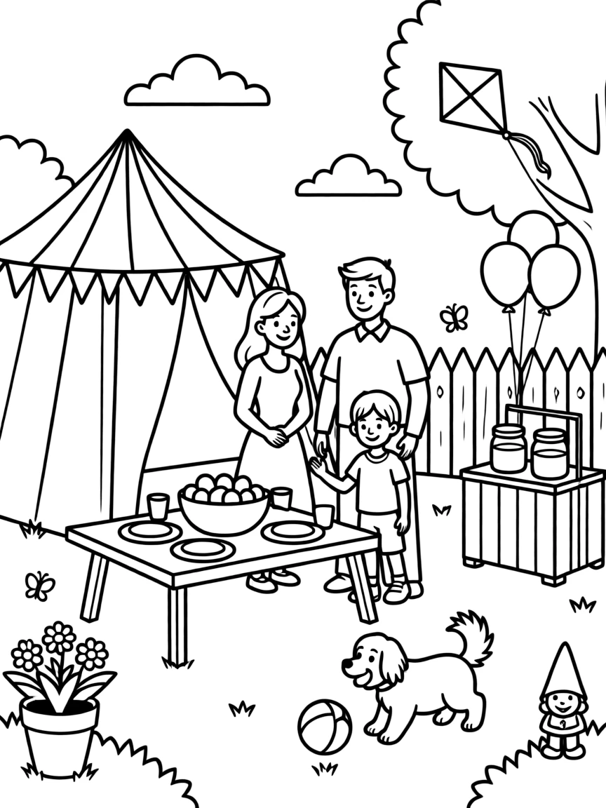 (family) Family having a backyard fair