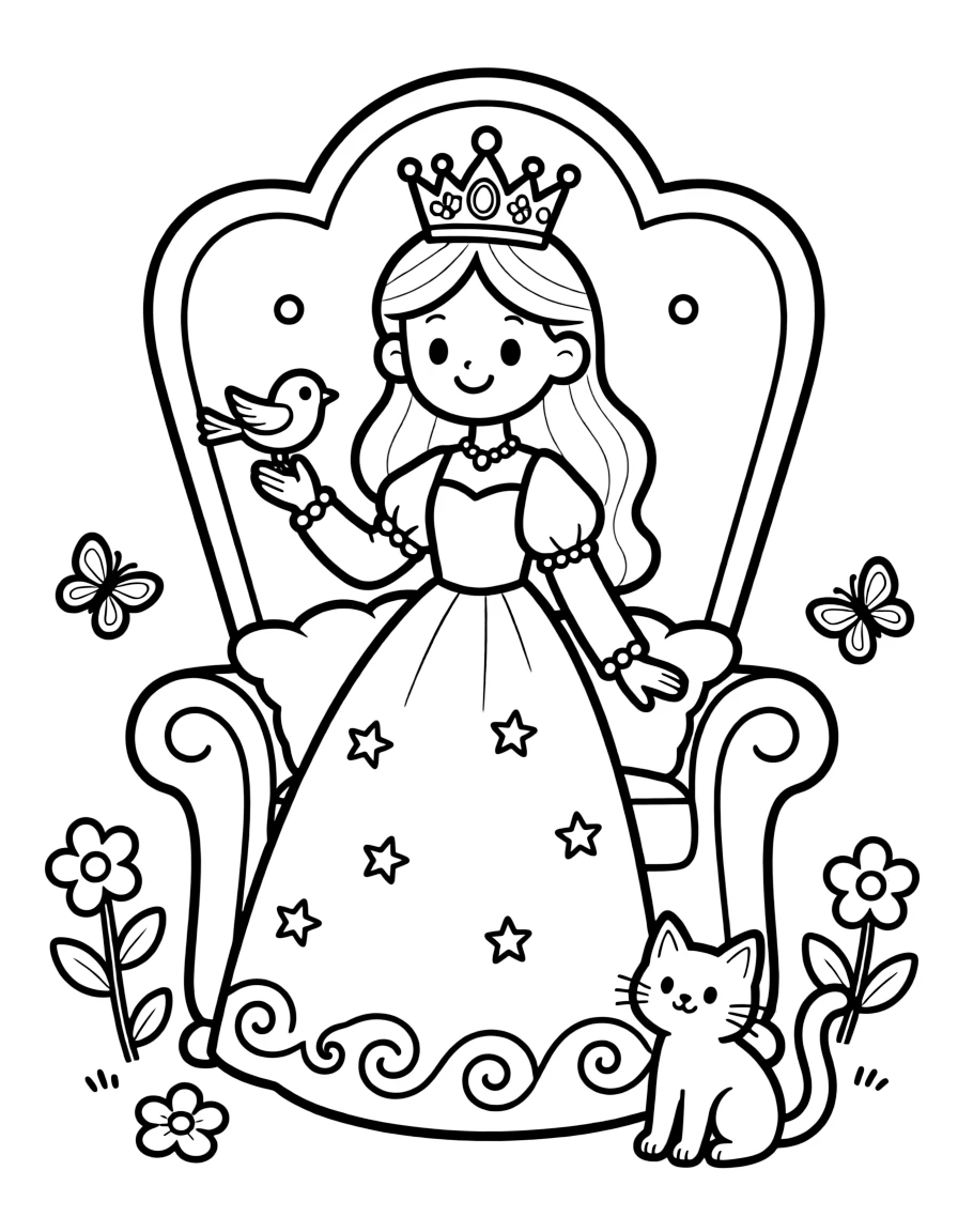 Q – Queen: A smiling queen in a blue gown and crown.