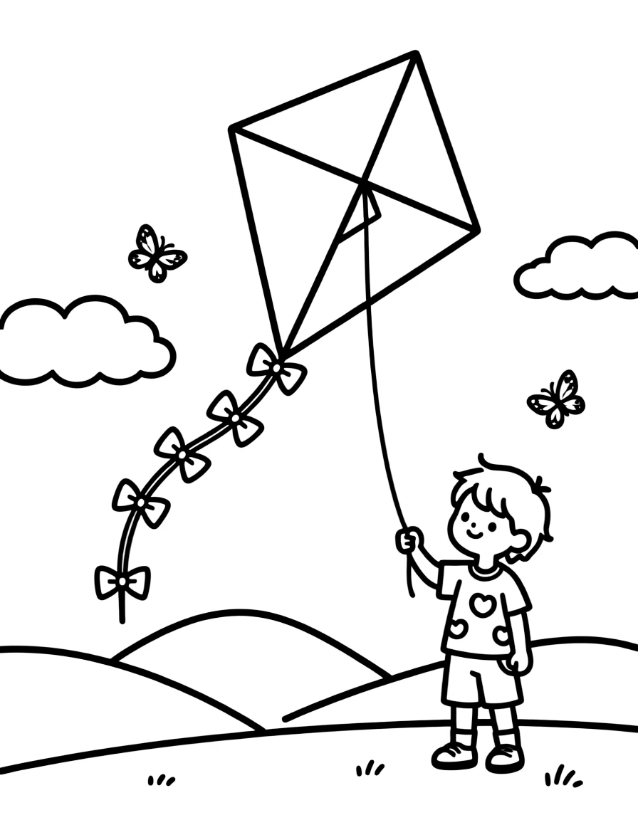 K – Kite: A diamond-shaped kite with red and yellow panels and a long tail.