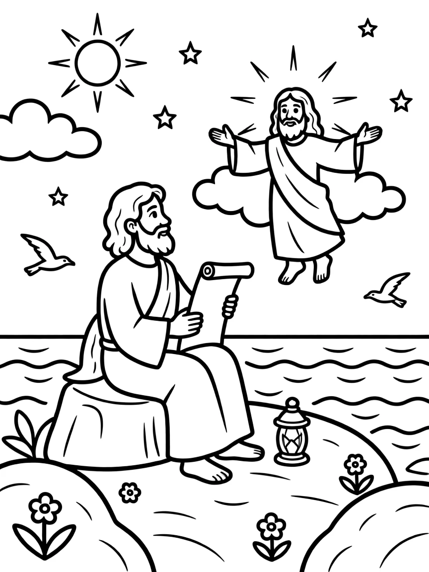 John on Patmos, with a vision of Jesus.