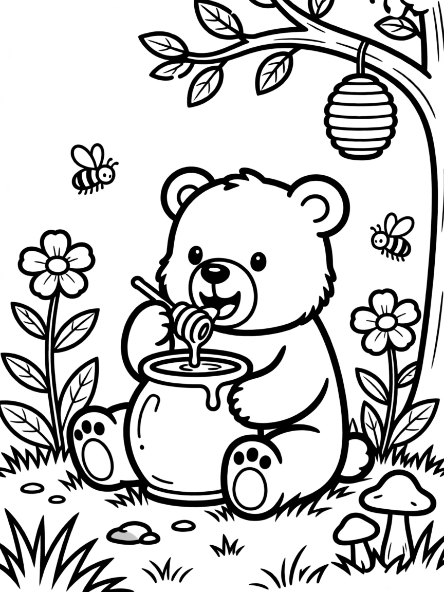 A bear eating honey