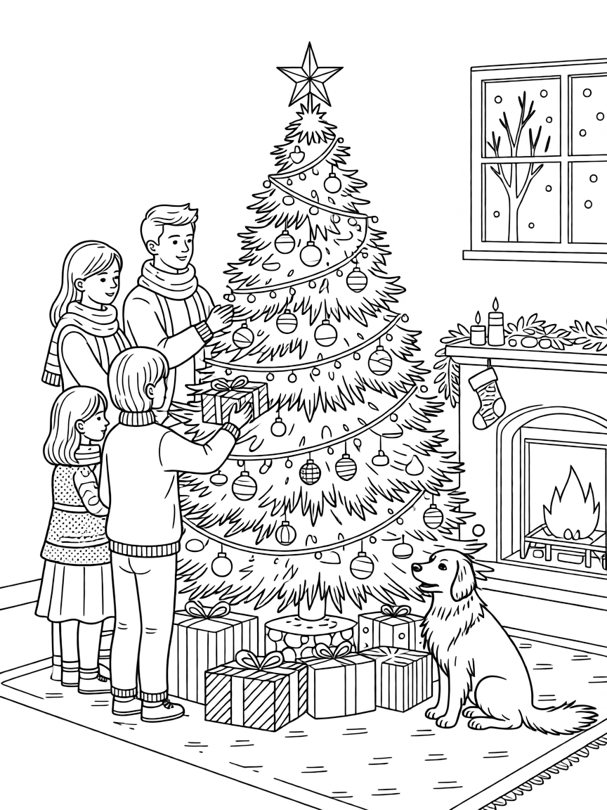 A family placing gifts under the Christmas tree on Christmas Eve.