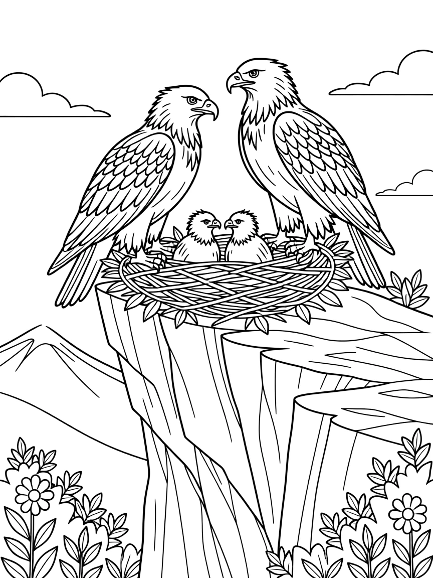 Nest of golden eagles on inaccessible cliff