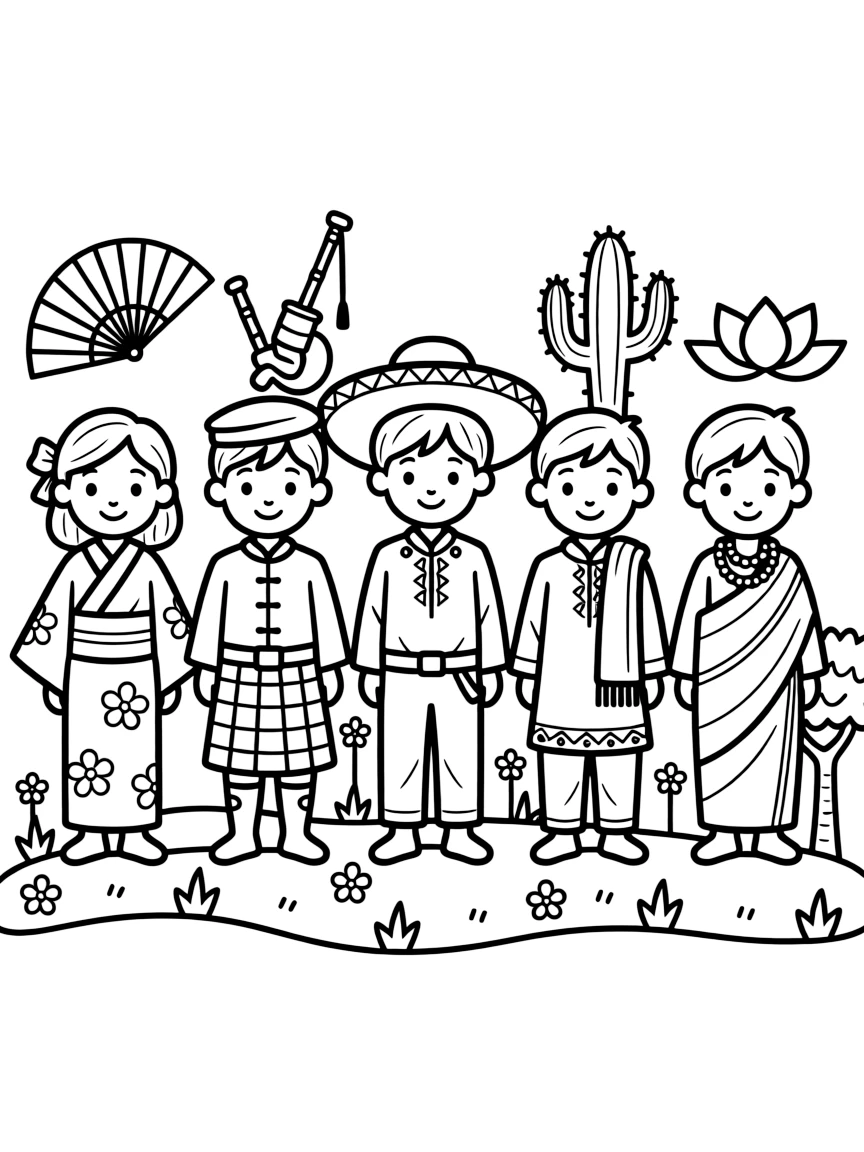 vestimentas de cinco culturas diferentes