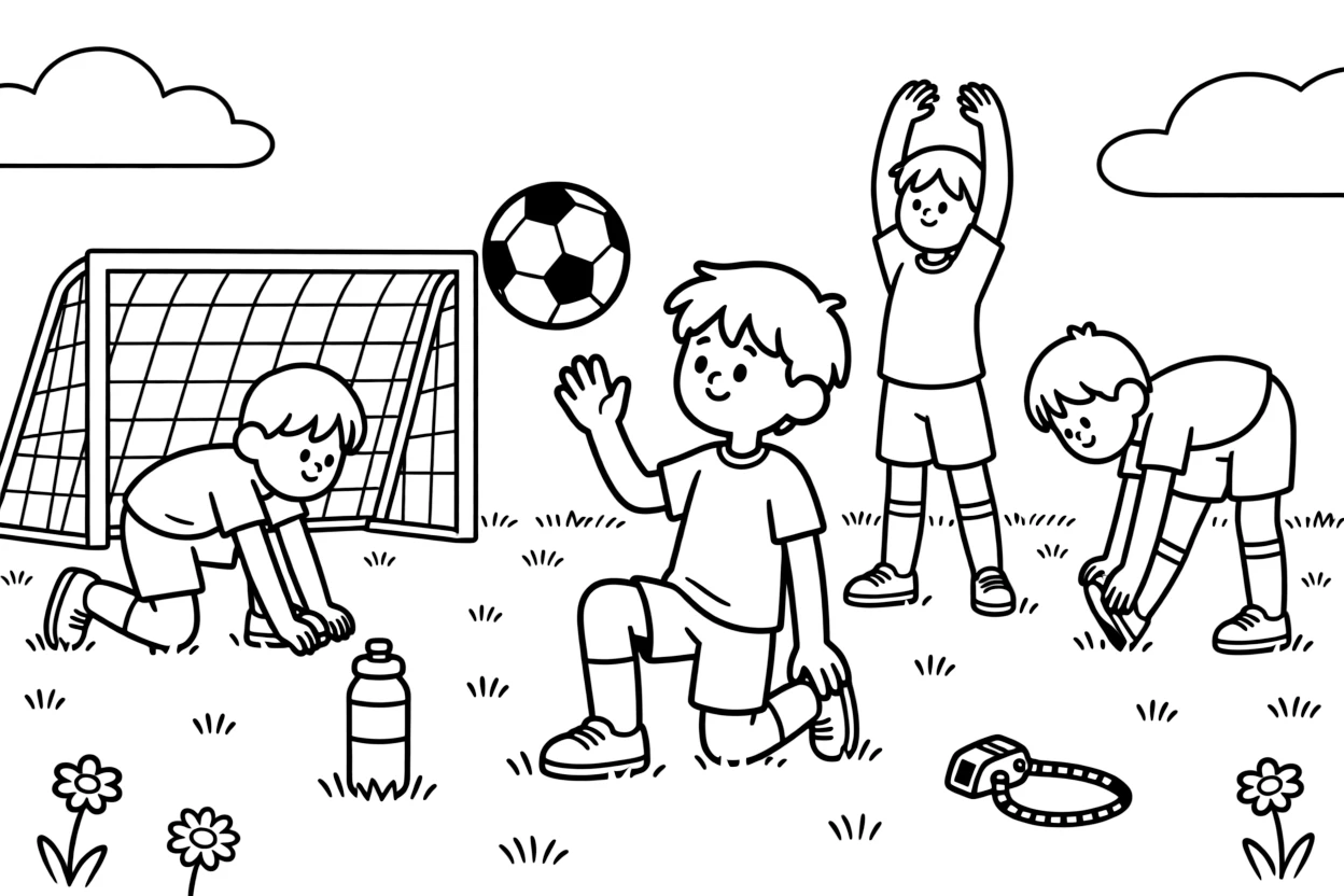 A shy new student, juggling the ball on one knee to warm up before the whistle blows, teammates stretching nearby.