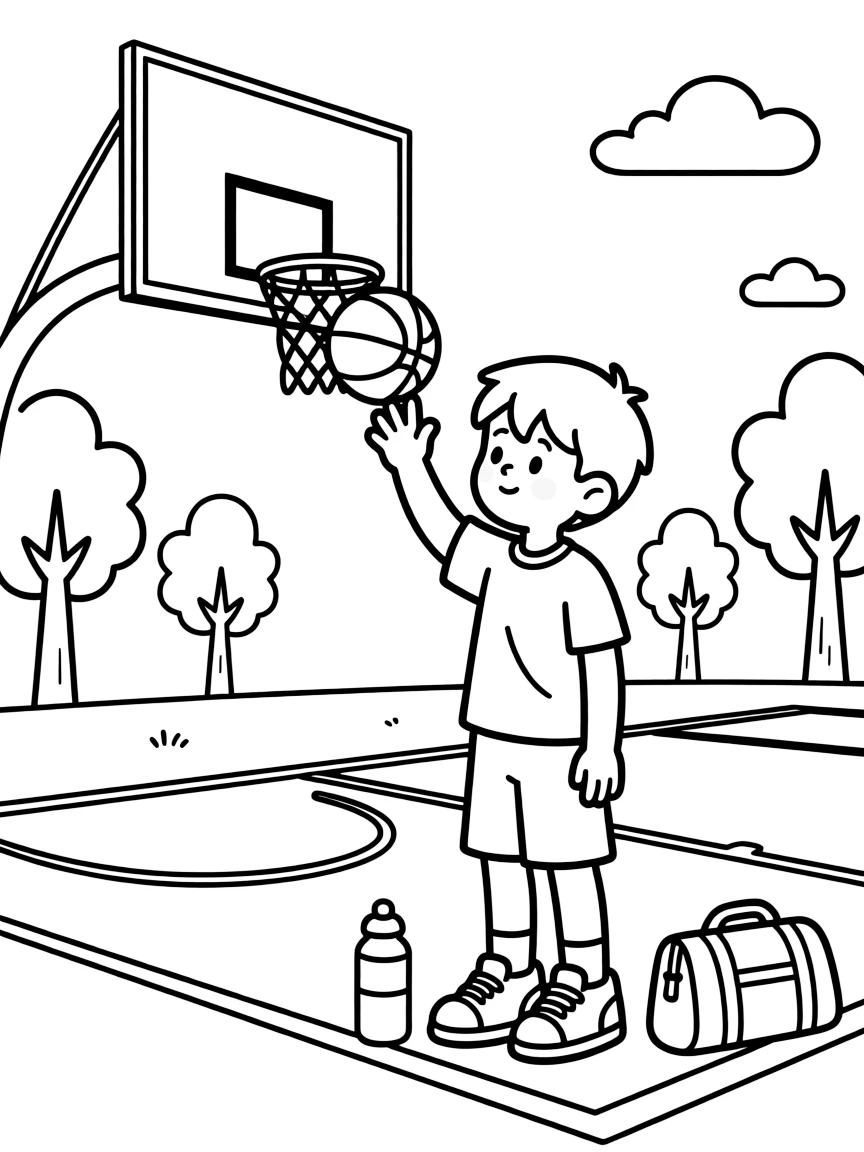 A shy new student, blocking a shot at the rim, fingertips just grazing the spinning basketball.