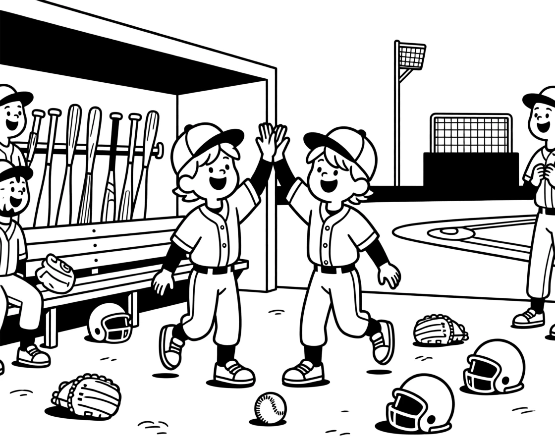 A pair of twin siblings, high-fiving teammates in the dugout after scoring the winning run in extra innings.