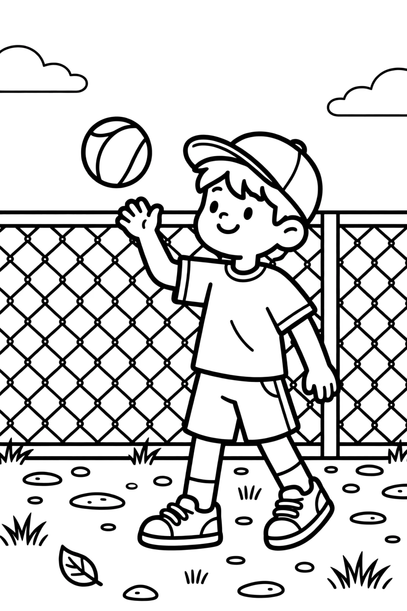 A confident boy wearing a bright cap, warming up by tossing the ball back and forth near a chain-link backstop.