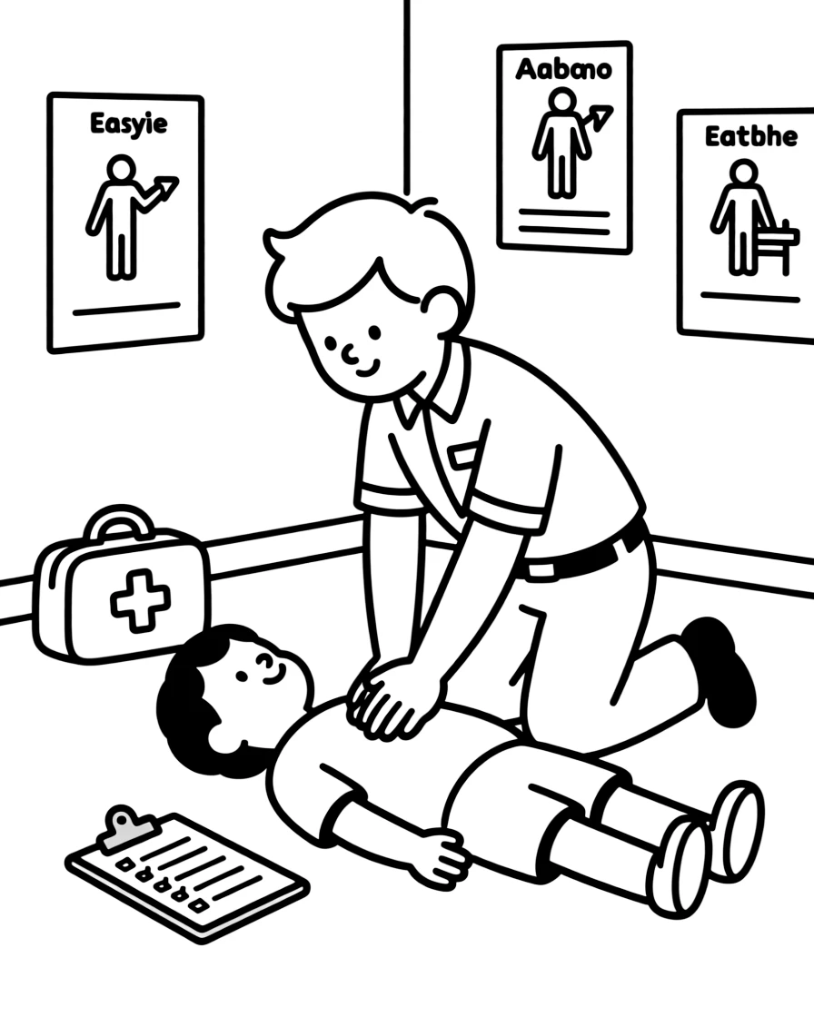 A first responder practices CPR on a training dummy during a safety class demonstration.
