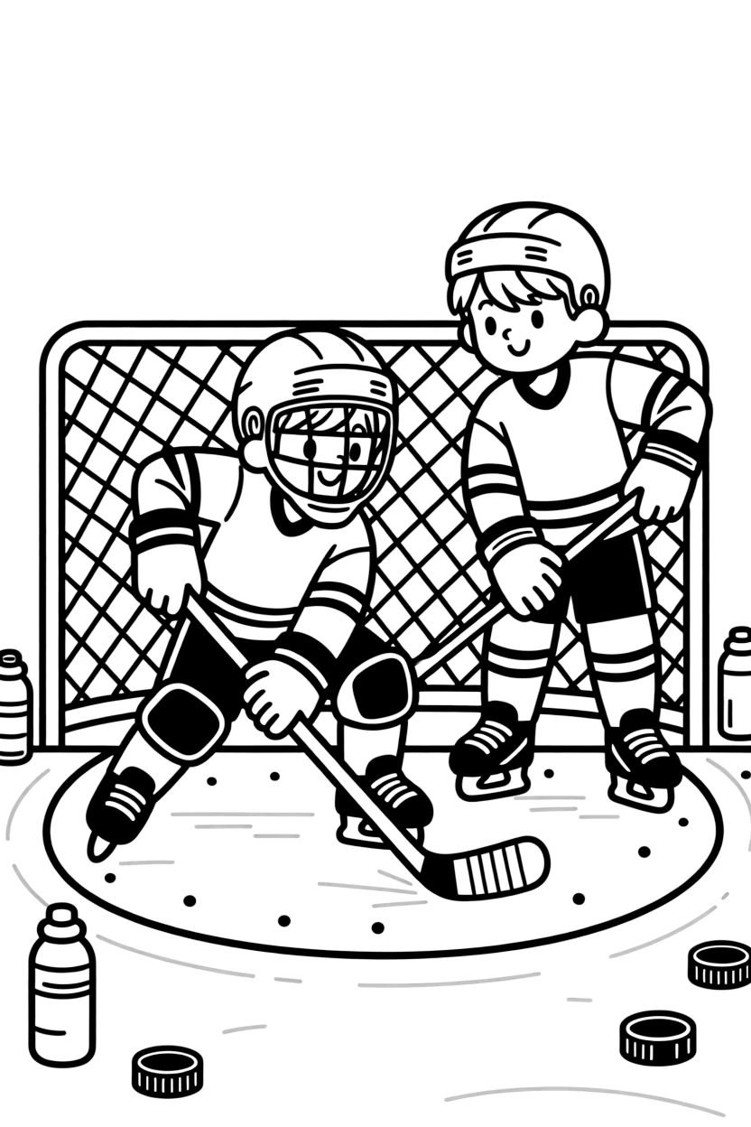A pair of best friends, goalkeeping in padded gear, stick ready to block a fast shot on the circle.
