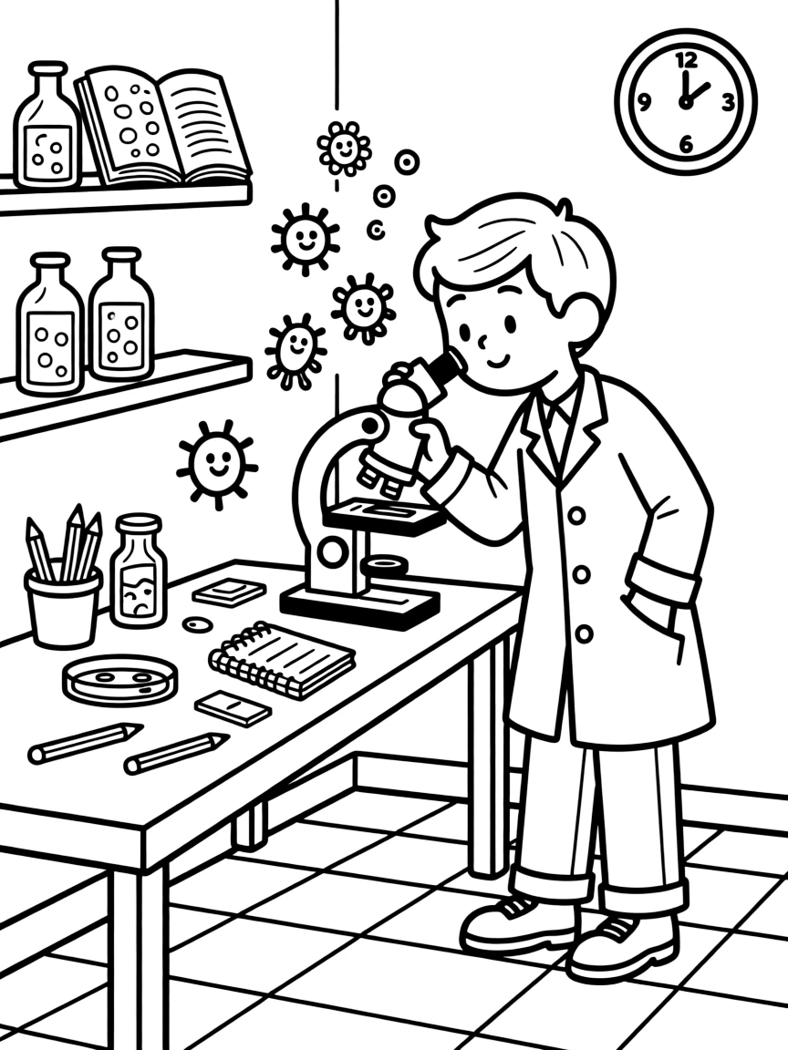 A microbiologist peers into a microscope at tiny organisms on a glass slide.