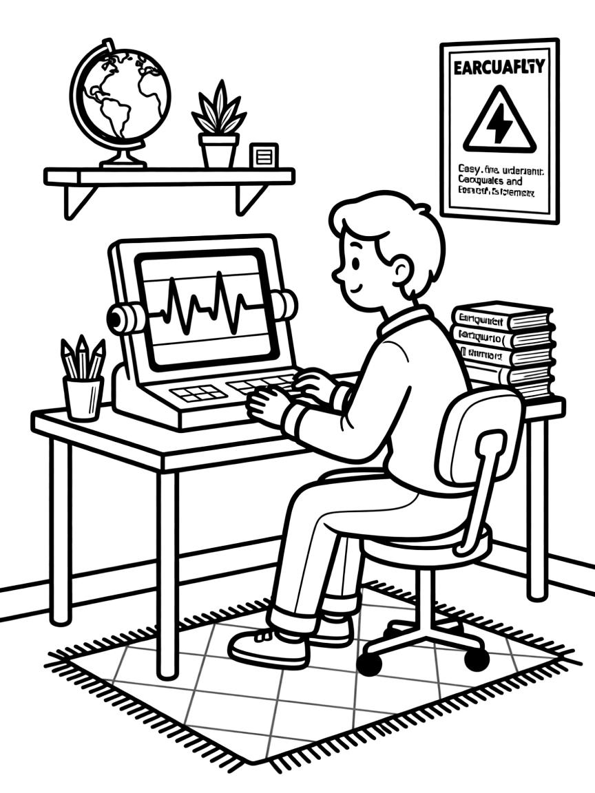A seismologist studies wiggly lines on a seismograph machine tracking earthquakes.
