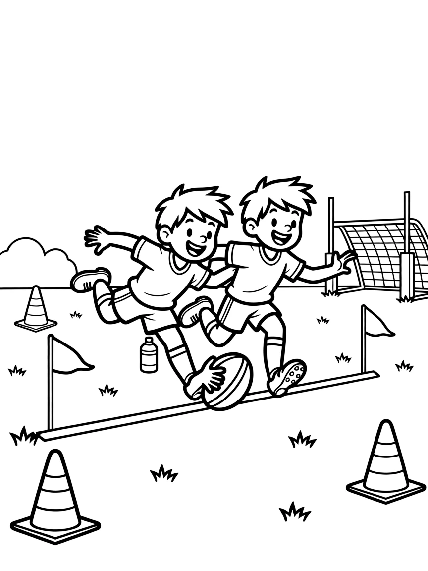 A pair of best friends, diving to score a try, ball planted firmly on the ground beyond the line.