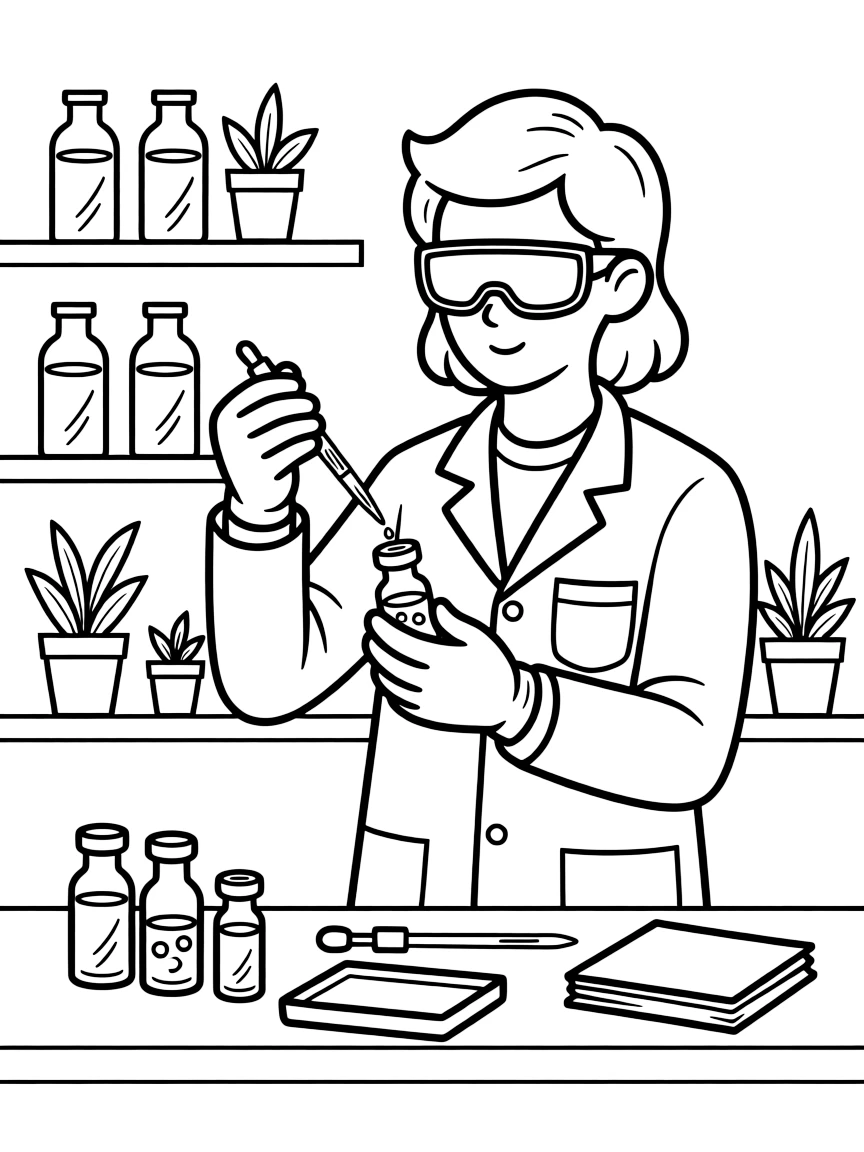 A vaccine researcher fills tiny glass vials at a sterile laboratory bench.