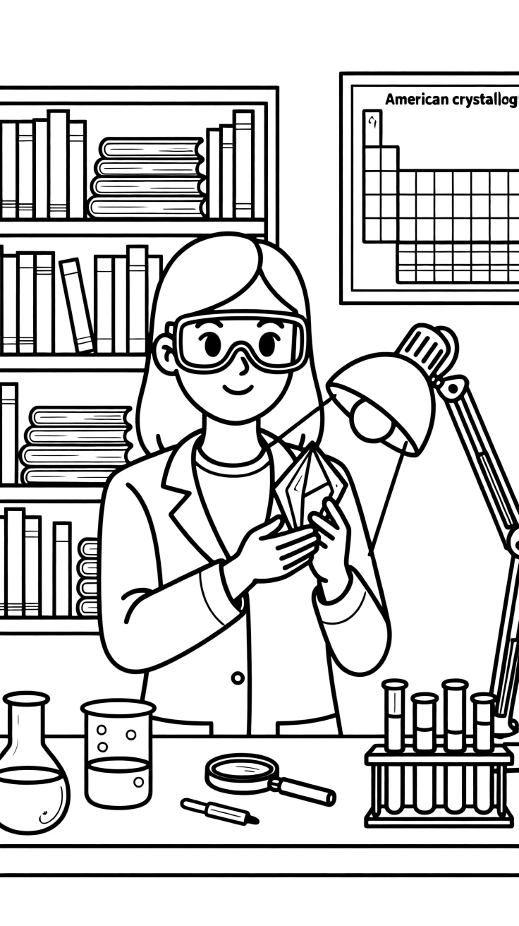 A crystallography researcher inspects a sparkling crystal sample under a bright lamp.