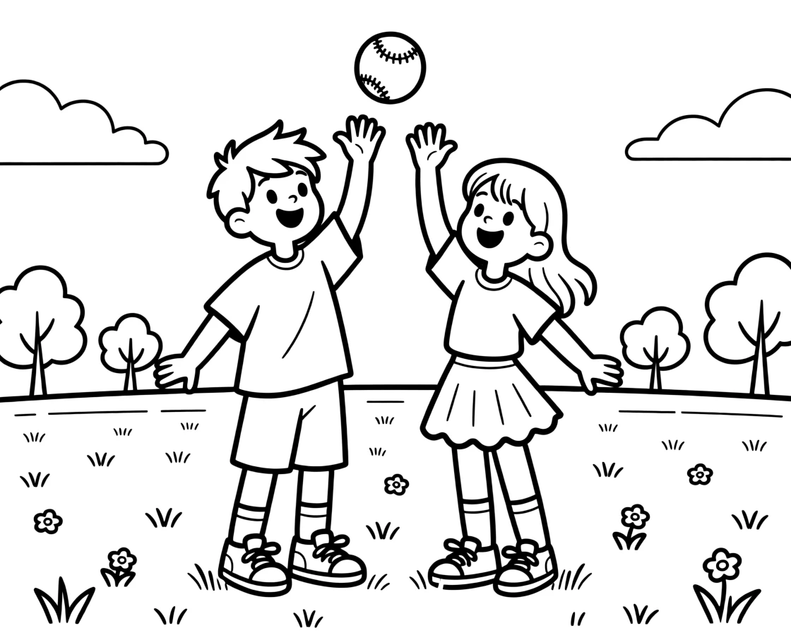 A pair of best friends, catching a high ball in the outfield with both hands cupped overhead.