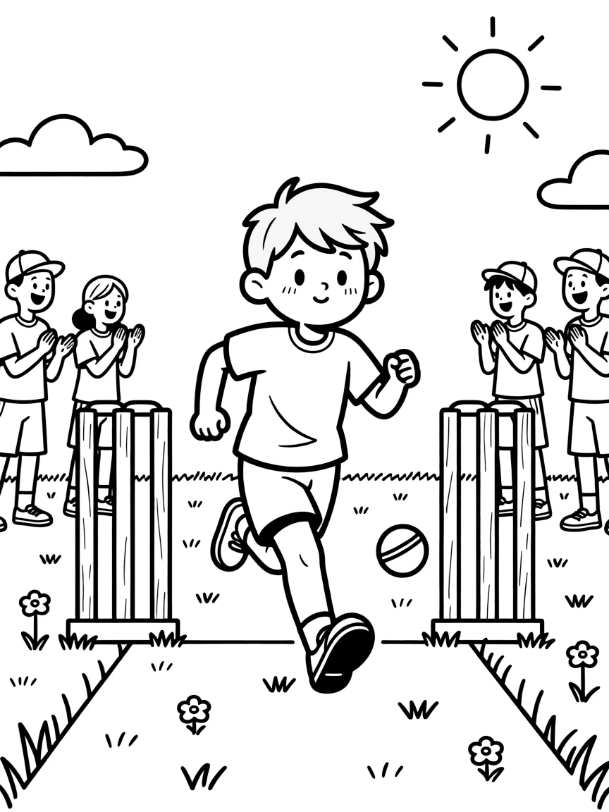 A shy new student, running quickly between the wickets to score a run as teammates cheer.