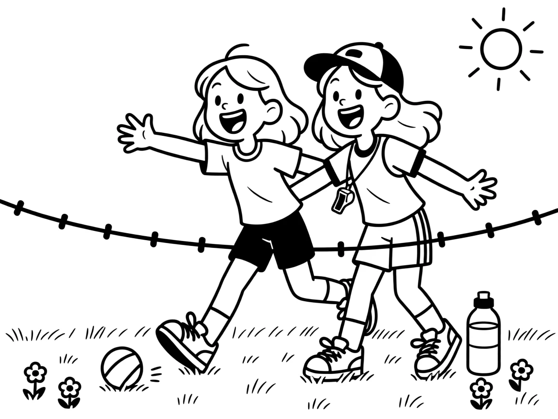An energetic girl with a big smile, appealing together as a team for a close catch near the boundary rope.