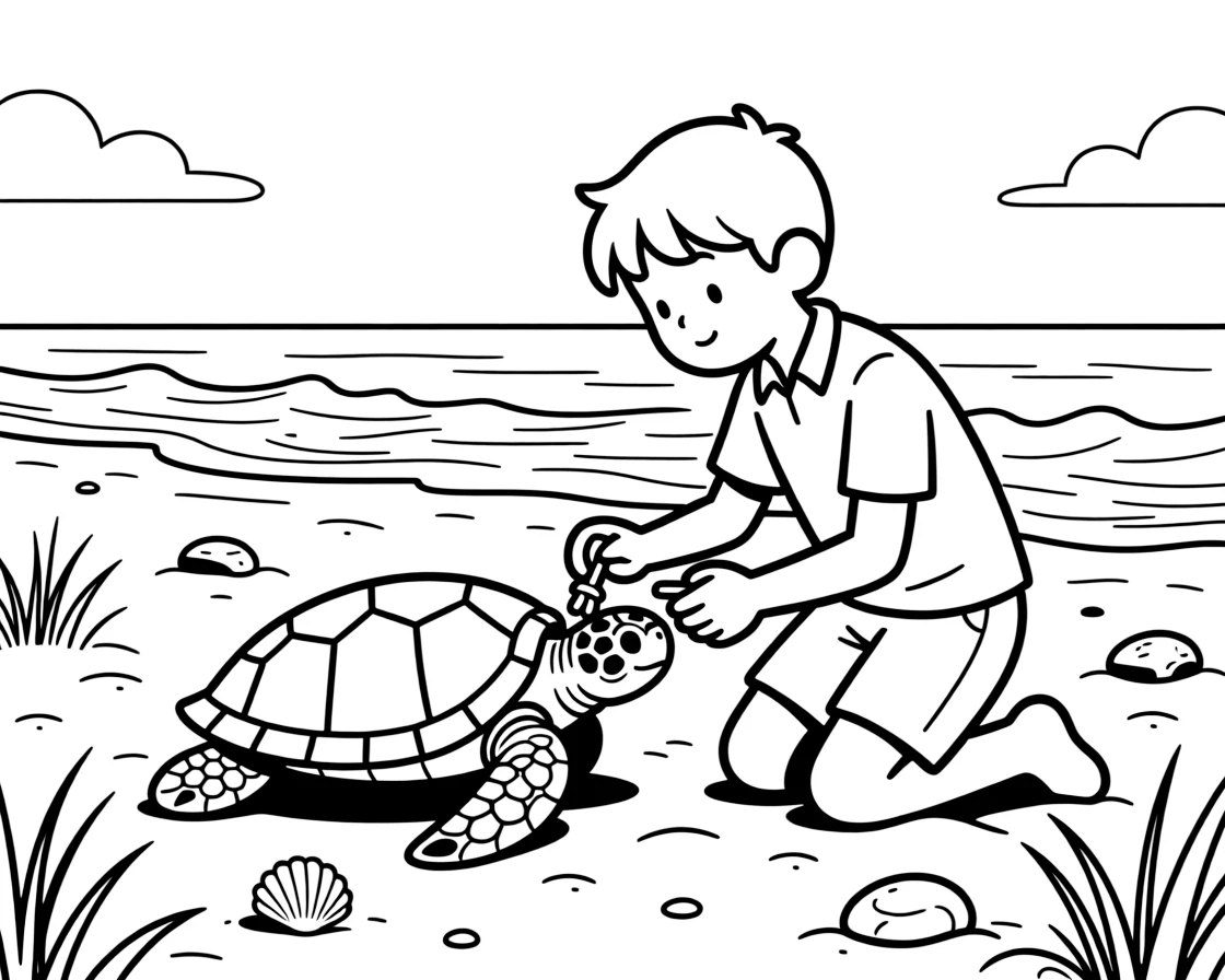 A conservation geneticist swabs a turtle shell to collect a DNA sample on a beach.