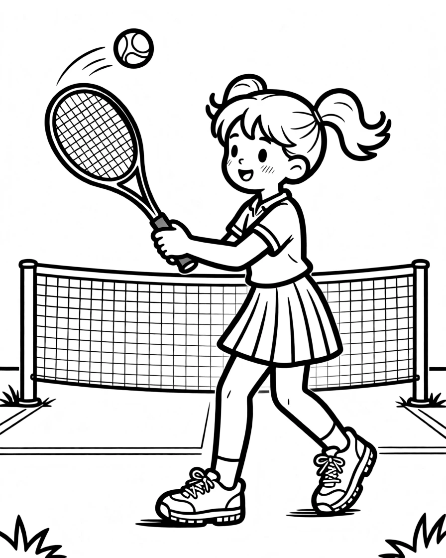 A determined girl with pigtails, returning a sneaky drop shot with a delicate flick of the racket.